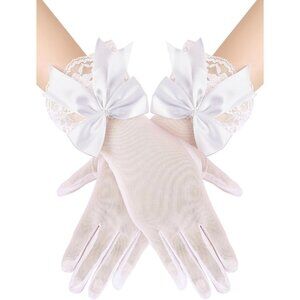 Women's Evening White Elegant Short Lace Bow Gloves Party Wedding Accessories